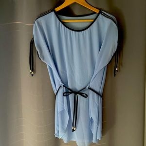 Blue and black blouse with Cute wrap tie string